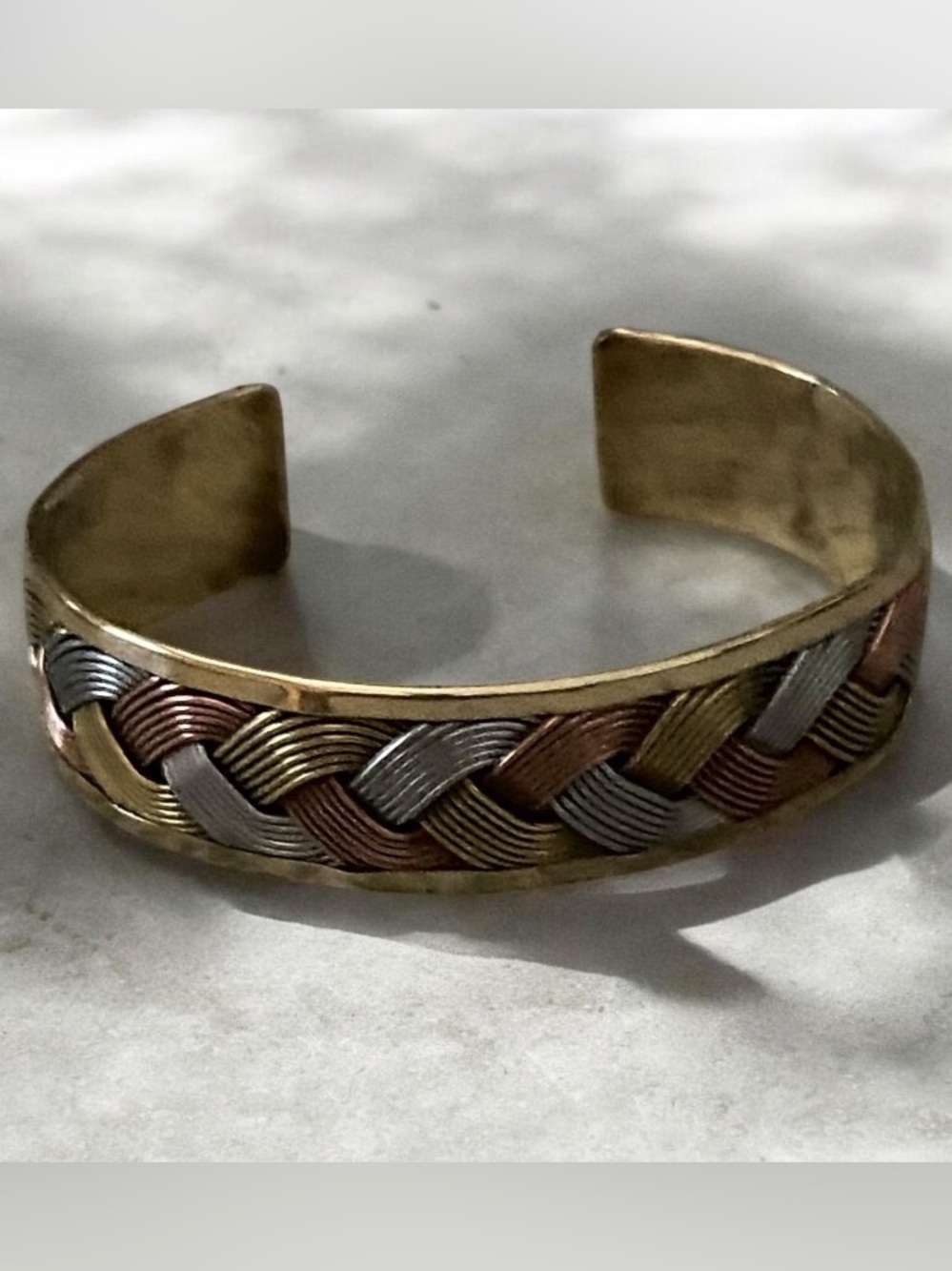 Tri-color braided cuff bracelet 7.25in Unisex